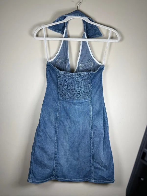 Y2K Vintage Guess Sexy Button Down Denim Mini Dress Size 9 - Image 6