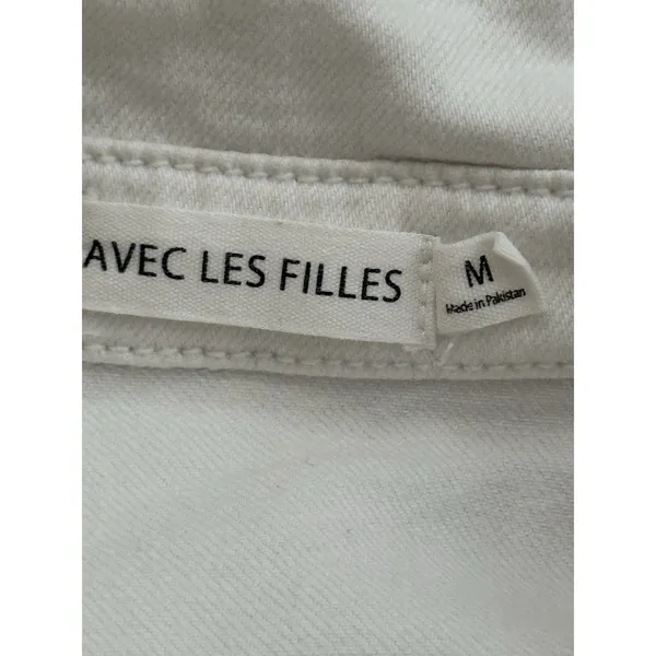 Avec Les Filles‎ Denim Utility Romper Size Medium White Belted Short Sleeve - Image 2