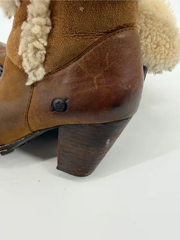 Born Dona W21268 Brown Leather Shearling Cuff Ankle Boots Size 6 - Image 5