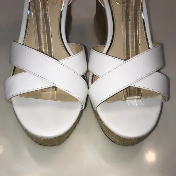 Jessica Simpson Women’s Mallika White Crossover Open Toe Espadrille Wedges - Image 3