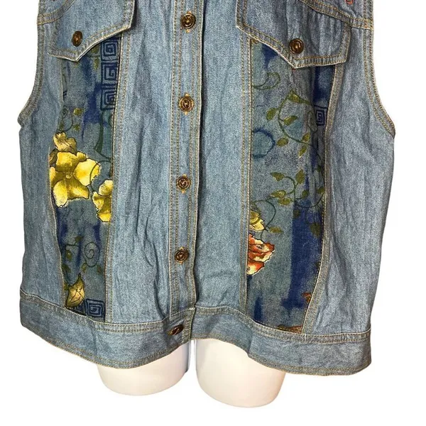 Vintage Saint Germain Paris Flower Print Denim Vest Size Large‎ - Image 3