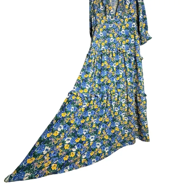 CODE x MODE Floral Maxi Dress XL Empire‎ Waist Drop Waist Ruffle Bishop Sleeve - Image 9