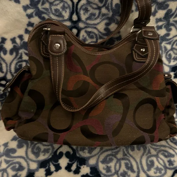 Strada Brown Canvas Shoulder Bag W/ Faux Leather Accents - Image 2