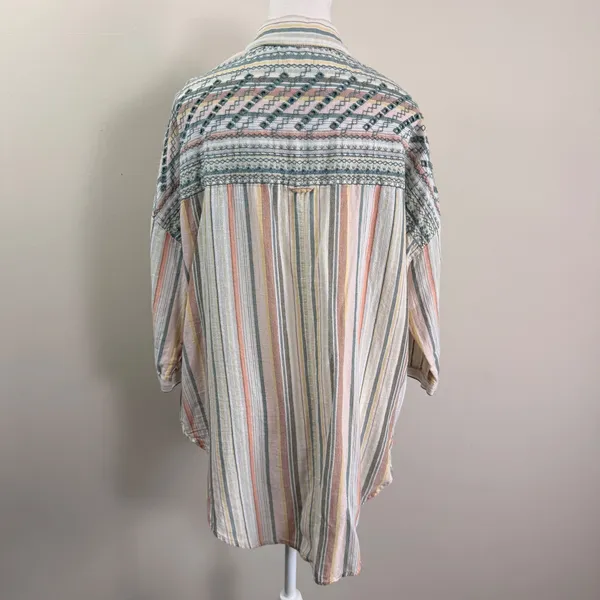 Anthropologie Striped Eyelet Buttondown Shirt Relaxed Multicolor M/L - Image 5