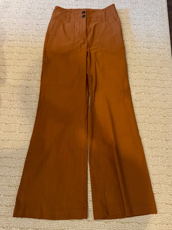 Maeve Anthropologie The Naomi Wide Leg Flare Pants Brown | Size 4 - Image 3