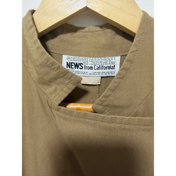 Vintage NEWS from California Asymmetrical Zip Midi Dress Tan Dolman Sleeve L - Image 4