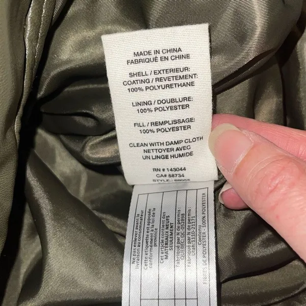 Avec Les Filles Faux-Leather Puffer Jacket Coat Size Small Olive Green Snap Clos - Image 6