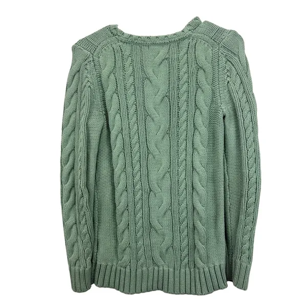 LL Bean Sage Green Double L Mixed Cable Crew Neck Pullover Cotton Sweater XS - Image 7