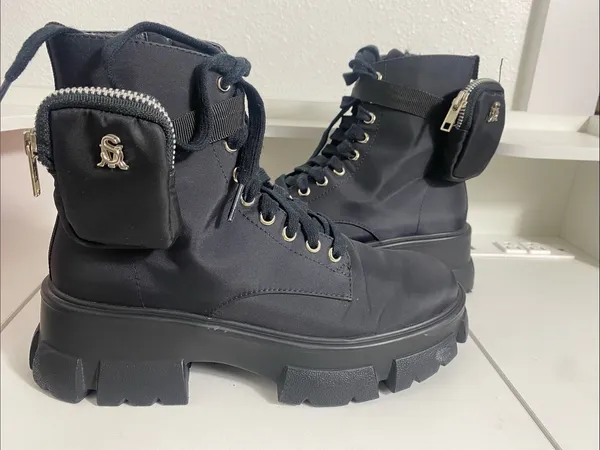 Steve Madden Black Combat Moto Boots with Lace-Up Front Size 8 - Image 15