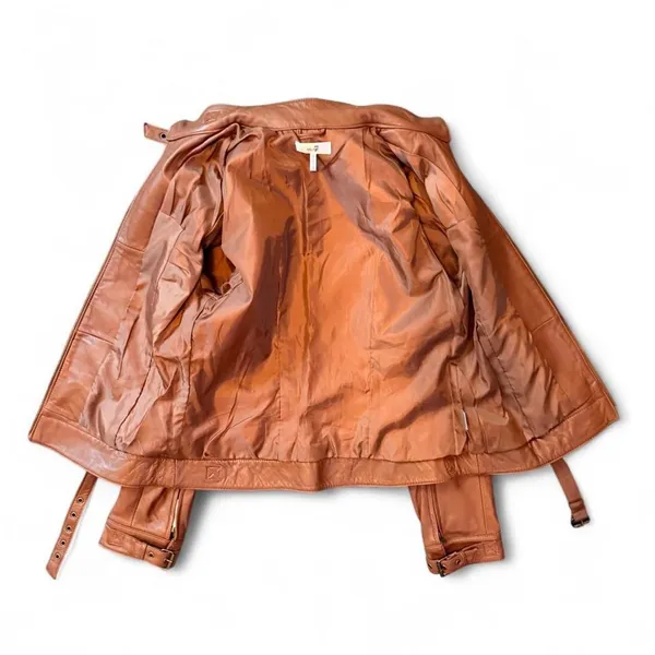 Metro 7 Women’s Size 8 Cognac Saddle Brown Genuine Leather Moto Jacket - Image 5