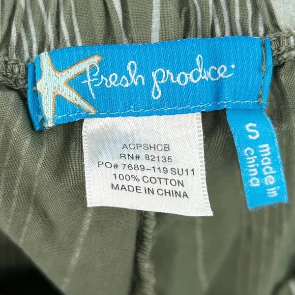 Fresh Produce‎ Green Striped Cotton Cargo Crop Capri Pants Size S Boho Indie - Image 4