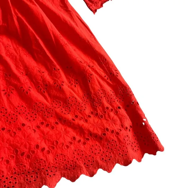 Madewell A-Line Dress Eyelet Cutout Trim 3/4 Sleeves Cotton Size 10 Women's - Image 9