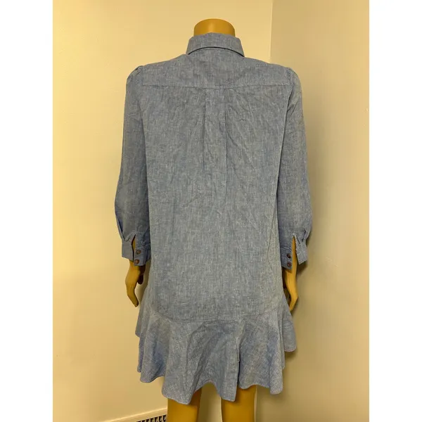 Tuckernuck Light Blue Cotton Chambray Ruffle Hem Shirt Dress Small Y20060T - Image 4