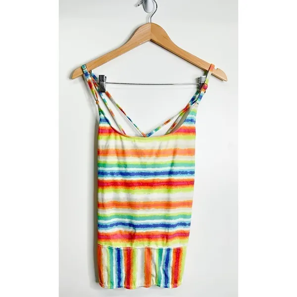 Kim Rogers Rainbow Stripe‎ Tankini Swim Top Multicolor Size Large Adjustable - Image 2