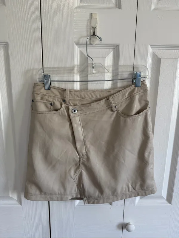 Jonathan Simkhai Enzo Asymmetrical Leather Mini Skirt Cream Size 4 - Image 2