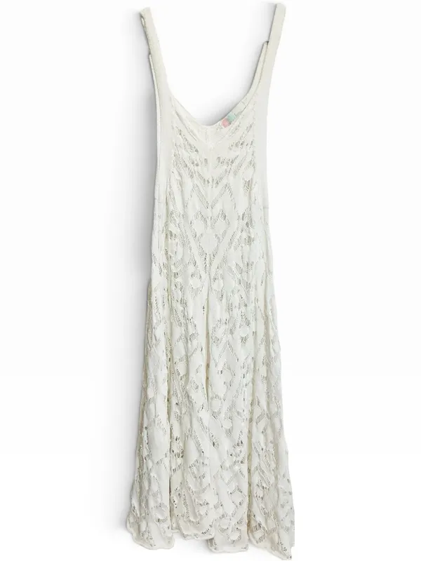 Free People Beach Bianca Fauxchet Crochet Flowy Midi Dress Ivory Large - Image 4