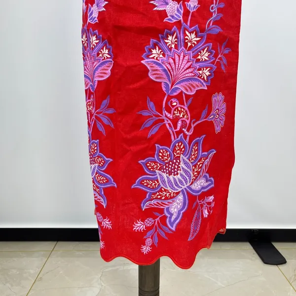 NWOT Farm Rio Red Porcelain Garden Scalloped Linen Midi Skirt Size S - Image 5
