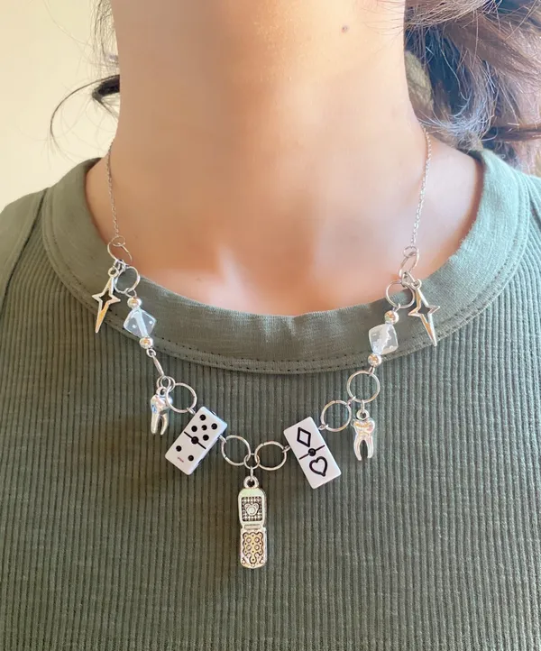 y2k Kawaii funky grunge mix beads & charms unique necklace🎲⭐️📱⭐️🌀 - Image 2