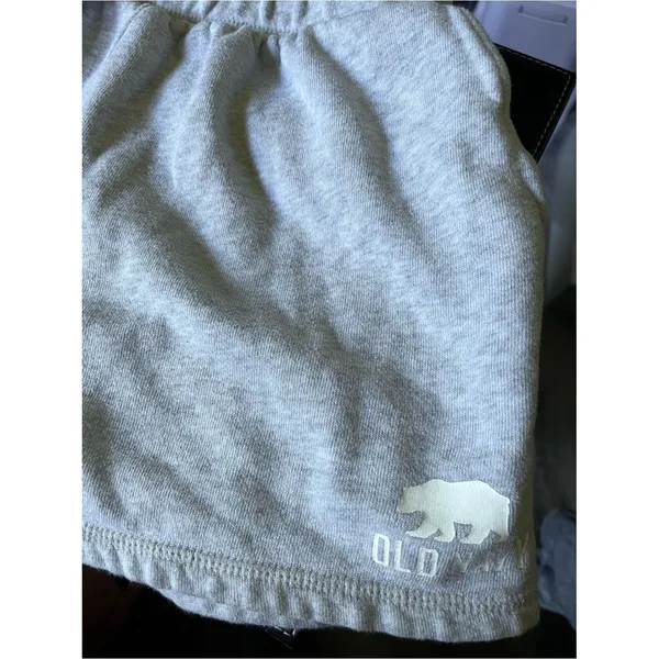 Old Navy Fleece Lounge Shorts Heather Gray Bear Logo Drawstring Pockets Sz M - Image 3