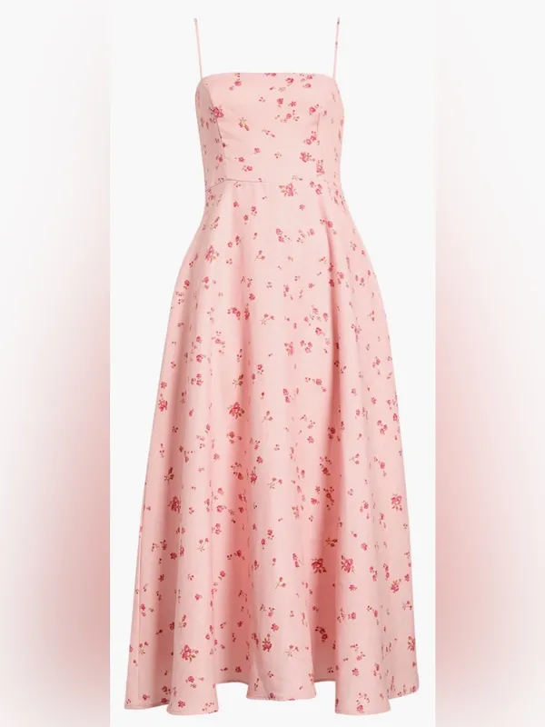 NEW Reformation Monette Noelia floral Linen Pink Maxi Dress sz 12 - Image 2