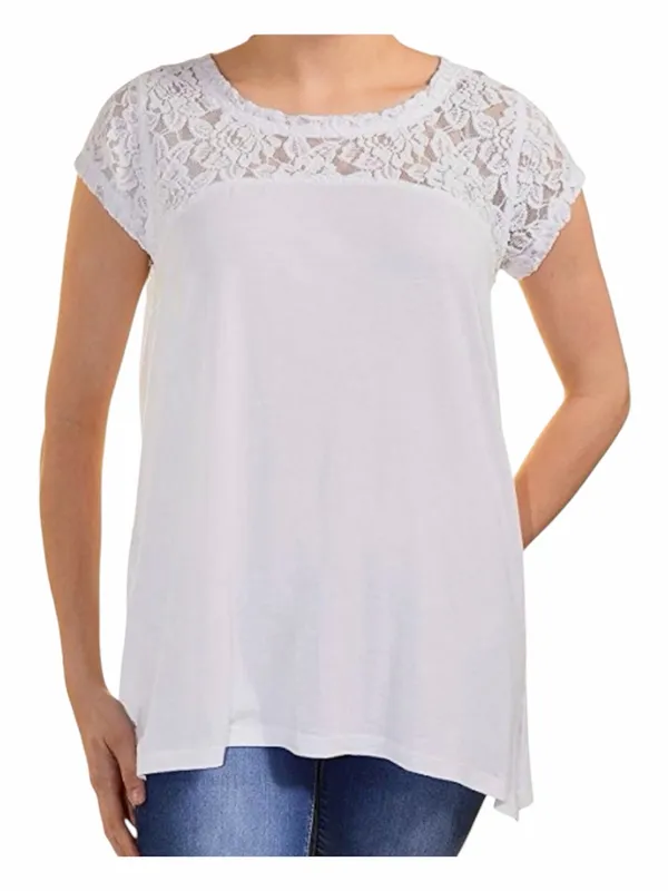 DKNY White Lace Yoke Short Sleeve Top - Image 3