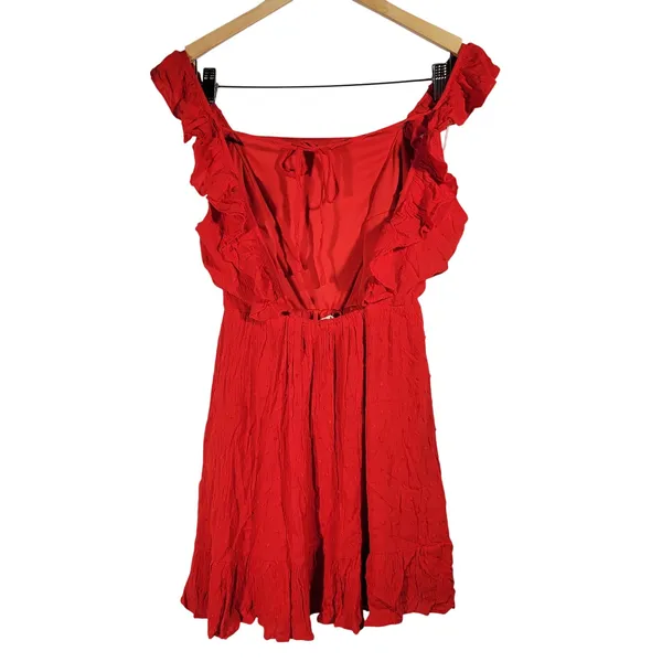 Altar'd State‎ Red Crinkle Fabric Ruffle Square Neck Mini Dress Size S - Image 2