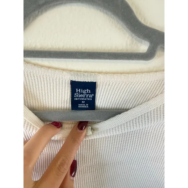 High Sierra Y2K Babydoll Waffle Knit Rose Detail White Longsleeve Sz M Ruffle - Image 3