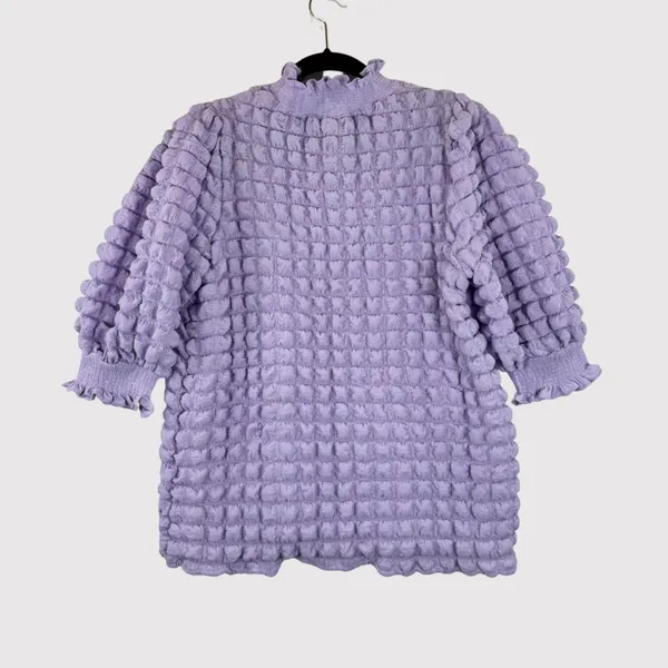 English Factory Womens Top Purple Textured Balloon Sleeve Ruffle Blouse Medium - Image 3
