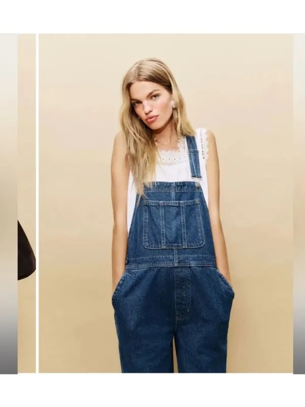 New Reformation M Arlo Denim Overalls Clearly Relaxed Fit Medium Regular - Image 3