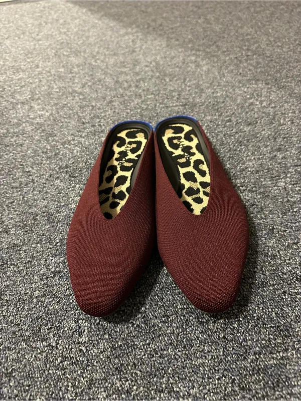 Rothy's Wine Red Knit Slip-On Flats with Leopard Insole - Image 4