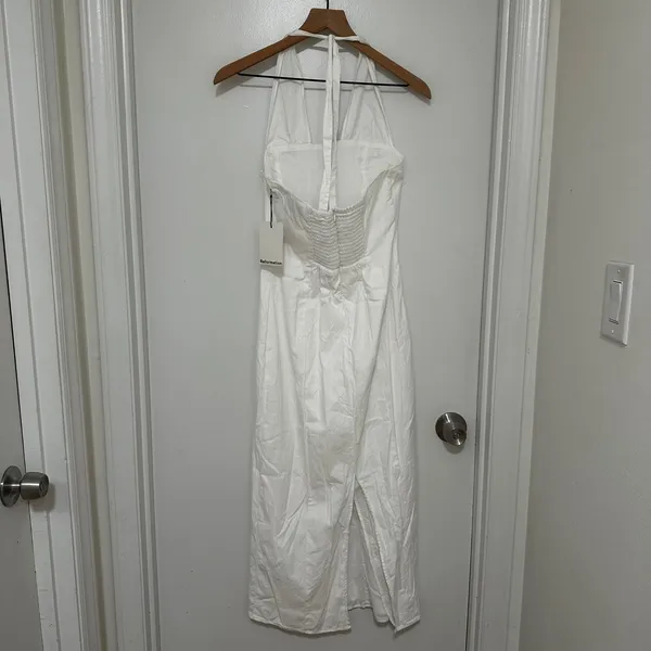 Reformation | NWT Women's White Halter Midi Smocked Bessi Cocktail Dress, Size 2 - Image 4