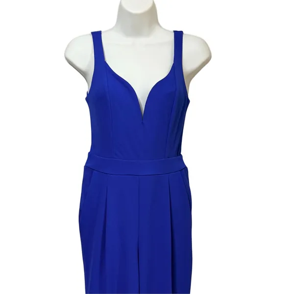 Express Royal Blue Deep V-Neck Sleeveless Straight Leg Jumpsuit Square Back - Image 3
