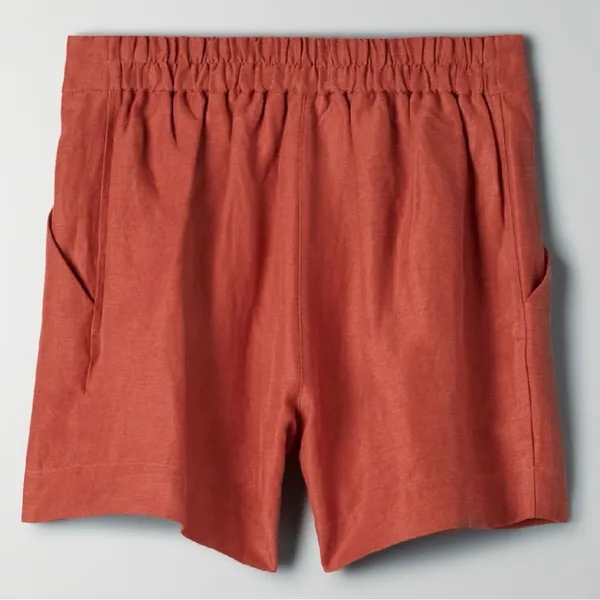 Aritzia Wilfred Fable‎ High-Rise Pleated Linen Mini Shorts Moroccan Spice Size 2 - Image 8