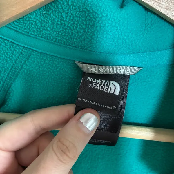 The North Face turquoise quarter zip fleece sweater women's L sleeve pocket - Image 3