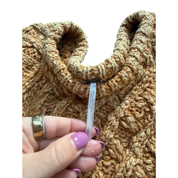 Free People Mustard Yellow Cable Knit Oversized Cotton Ramie Sweater Large - Image 3