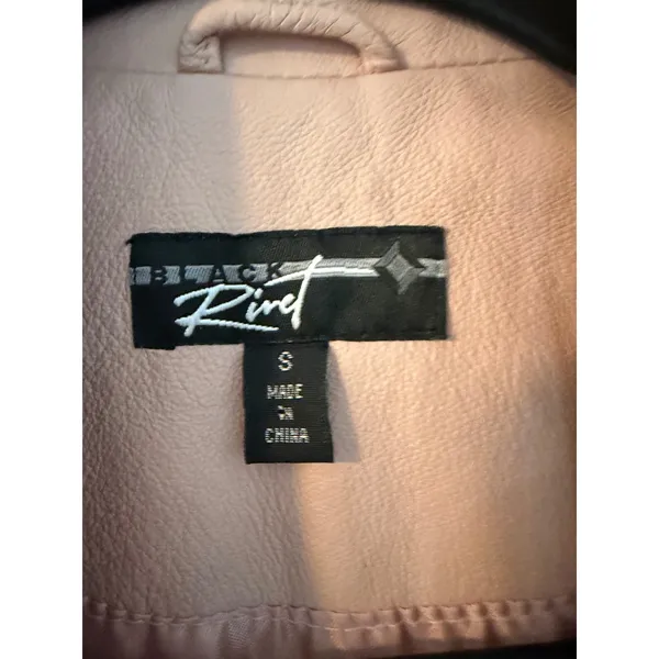 Black Rivet Pink Leather Jacket Womens Small Full Zip Collared Moto Pastel Coat - Image 8