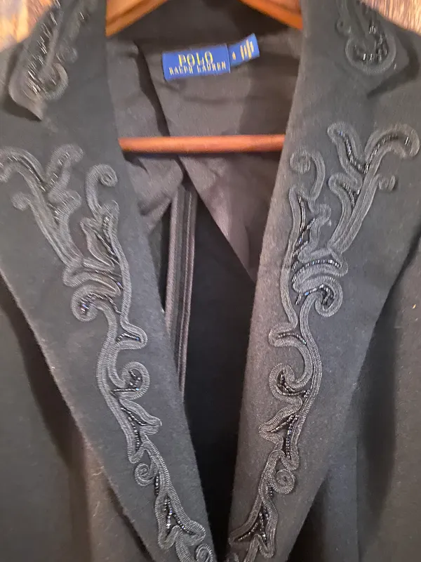 Polo Vintage  Ralph Lauren Beaded Scroll Pattern Black Wool Blazer US 4 - Image 5