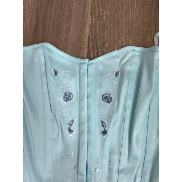 Vintage Y2K Charlotte Russe Blue Embroidered Corset Bustier Size L‎ - Image 5