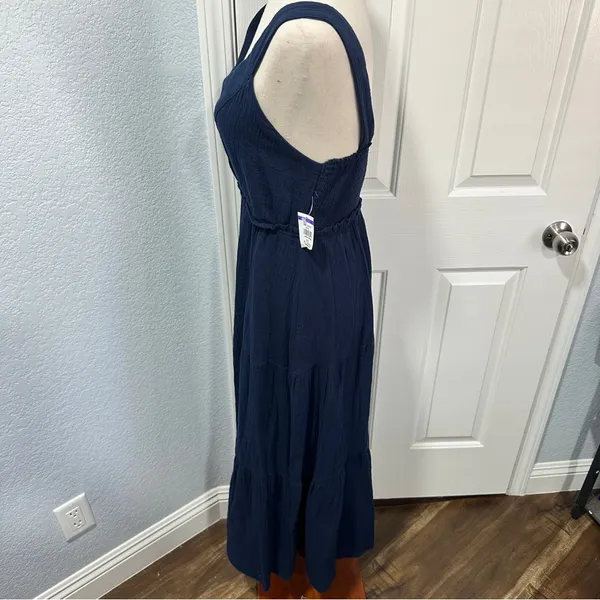Steve Madden Navy Tiered Maxi Dress Size M Coastal Resort Vacation Casual Beach - Image 8