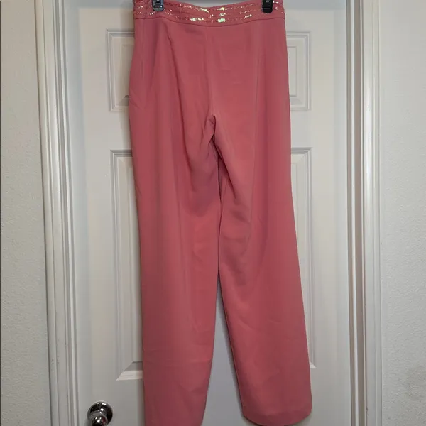 Gianni Rodini Wide Leg pink pants with sequin detail around waist sz 10 - Image 5