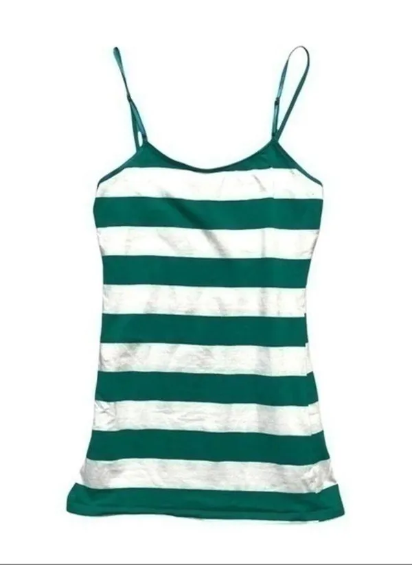 Striped Tank Top Spaghetti Straps Stripes Green White Size Medium Maternity - Image 5
