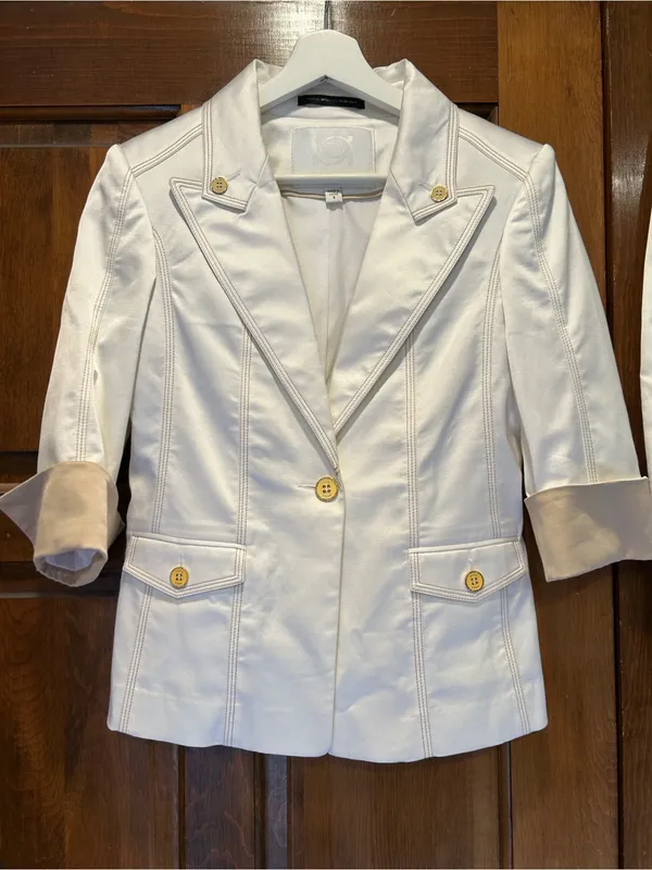 Bebe Collection Y2K Skirt Suit Set White Satin Blazer 8 Pencil Skirt 4 Italy - Image 12