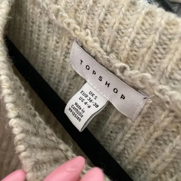 Topshop Pullover Rib Knit Long Sleeve Cropped Sweater Beige S/M - Image 3
