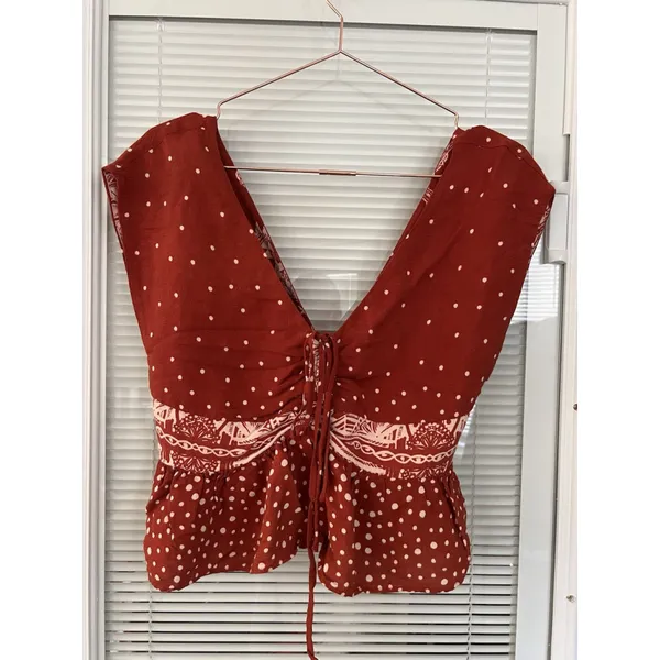 Free People Babylon River Polka Dot Tank Size Small‎ Rust Red Sleeveless - Image 2