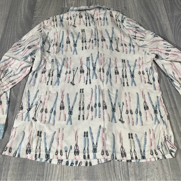 Munki Munki Ski Print Button-Up Long Sleeve Fleece Pajama Top; Large Women’s - Image 8