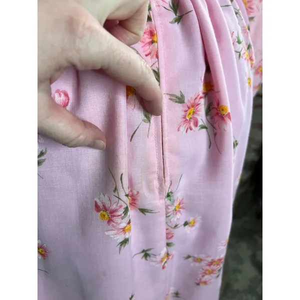 formal dress prom maxi pink floral sheer sleeves pink orange 1970s - Image 12