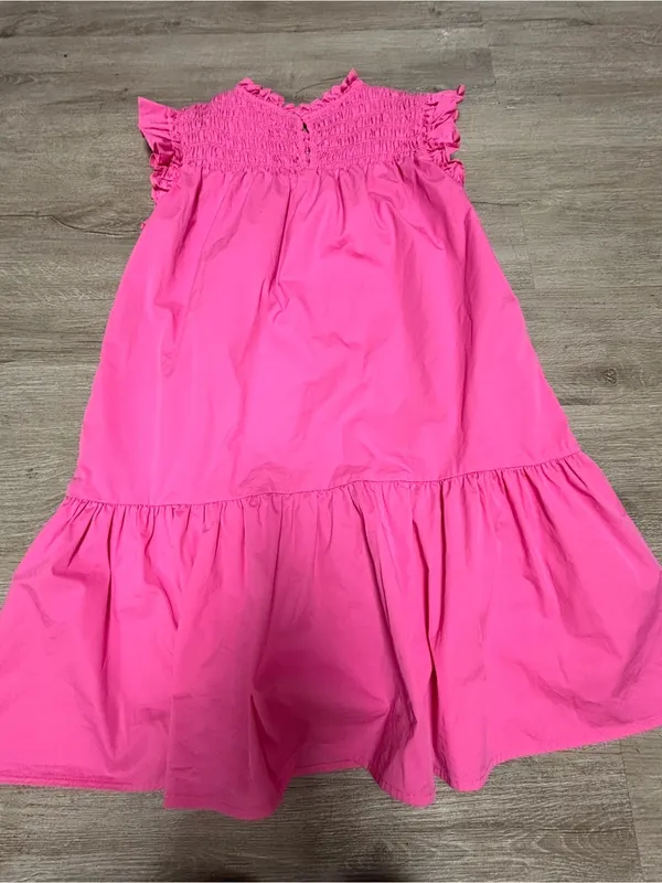 Strut & Bolt Hot Pink Southern Prep Smocked Ruffle Tiered Mini Dress Size Medium - Image 6