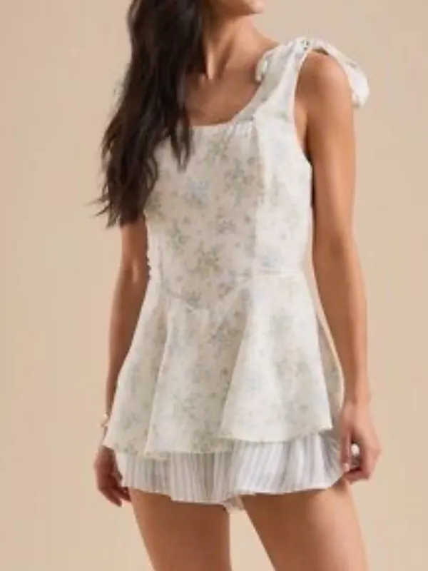 Altar'd State White & Light‎ Blue Floral Tie-Shoulder Romper - Image 8