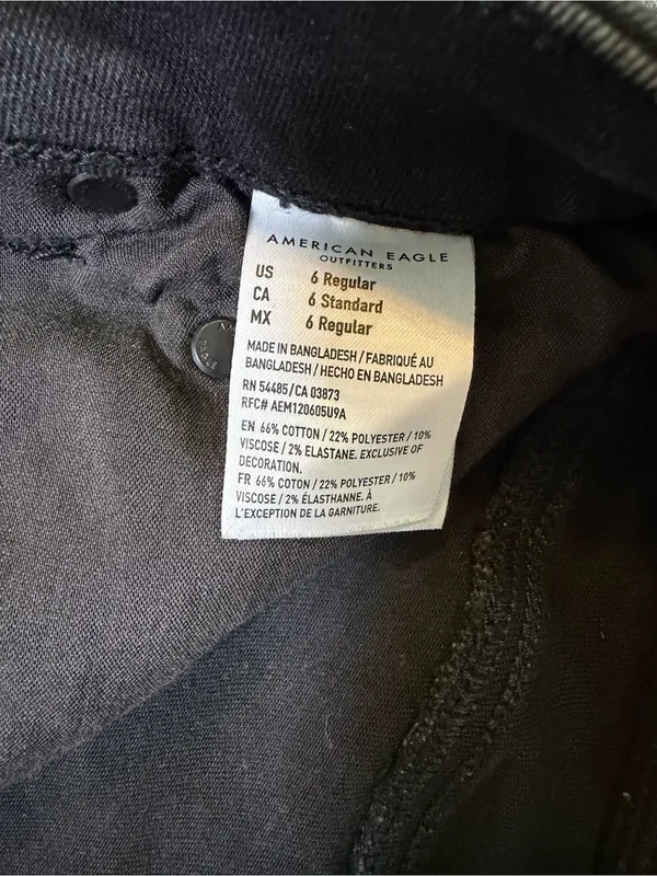 American Eagle High Rise Flare Jeans 6 Regular Black Stretch Button Fly - Image 6