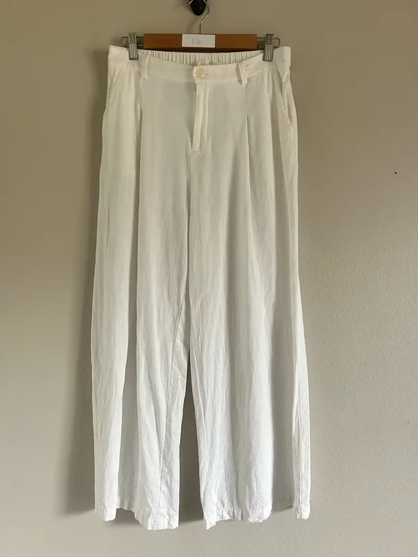 Solai The Label Linen Blend Set Sz large Off White Ivory Vacation Top Shirt Pants - Image 7